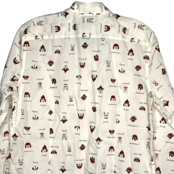 Lands' End Supima Cotton L/S Printed Dog Shirt - Ivory/Brn/Tan/Red - 10 - Picture 7 of 12